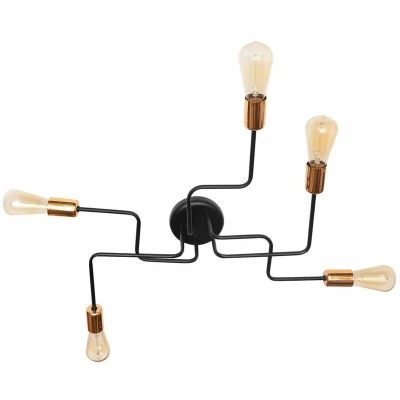 Image of Tube Multi Arm Semi Flush Ceiling Light Black, Copper 64cm