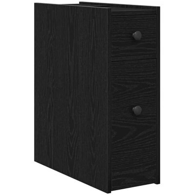 Image of vidaXL Narrow Bathroom Cupboard with Wheels Black Oak Engineered Wood