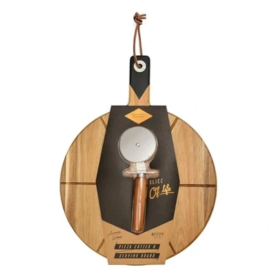 Image of Gentlemen&#039;s Hardware Stainless Steel Pizza Cutter &amp; Acacia Wood Serving Board Set, 1.5 x 38.1 50.1 cm, Slice of Life