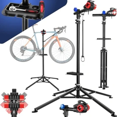 Image of tectake® Bike Repair Stand Jan, Up To 25 kg Suitable for All Standard Frame Sizes, Stable Assembly Stand, folding and Hight Adjustable, 360 rotation including Magnetic tray 85x80x117 200cm