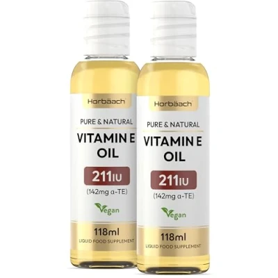 Image of Vitamin E Oil 211iu 2 Pack 236 mL High Strength Vegan Food Supplement Natural by Horbaach