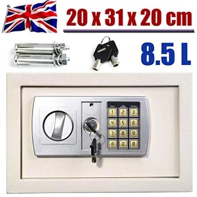 Image of Electronic Safe 8.5L Cash Digital Lock Box Steel Security Construction with 2 Keys For Office or Home Wall Floor Mounted 20x31x20CM, White