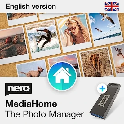 Image of Nero Image Management Media Home on USB Stick Organiser Photos Music Videos Archive Sort Create Play Unlimited License 1 PC Windows 11 / 10 8 7