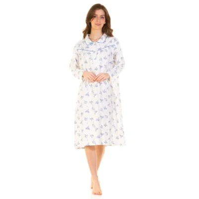 Image of Undercover Ladies &#039;Wincey Meadow&#039; Brushed Cotton Nightdress 1014 Blue 18 20