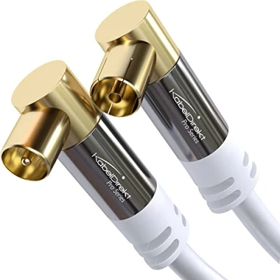 Image of KabelDirekt 4K TV Aerial Cable, Coaxial 90 Angled 5m Cable Digital &amp; Analogue Available in 0.5 20m (Angled Plug/Angled Socket, DVB C/DVB T/DVB S, white)