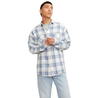 Image of JACK &amp; JONES Men&#039;s Jjemichael Ls Sn Overshirt Jeans, White (Whisper White), M