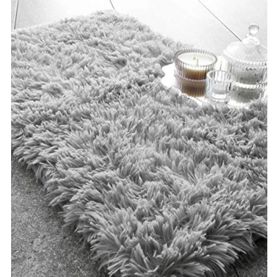 Image of Catherine Lansfield Cuddly Deep Pile Faux Fur 50x80cm Bath Mat Silver Grey
