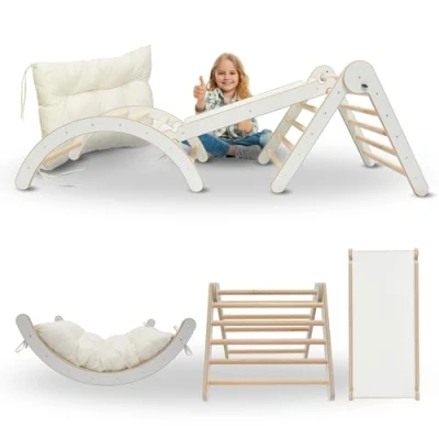 Image of MAMOI® Indoor climbing triangle with slide for kids, Baby frame, Wooden toddler gym children outside and outdoor, Frames slides, toys toddlers