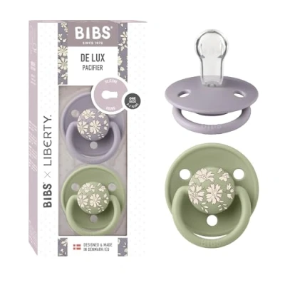 Image of BIBS De Lux 2 Pack BPA Free Cherry Shape Nipple Silicone Pacifier Made in Denmark One Size (0 36 Months), Capel Sage