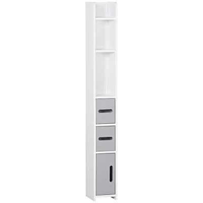 Image of kleankin Modern Bathroom Storage Cabinet, Freestanding Tall Cabinet with Open Shelves and 3 Cupboards Door, for Bedroom Hallway, Grey