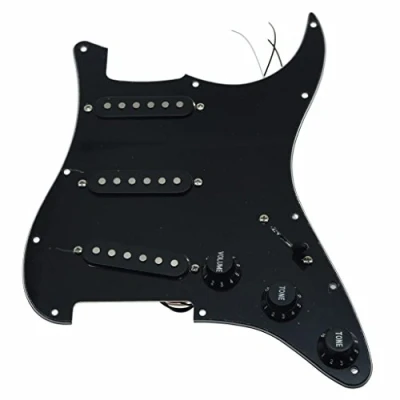 Image of KAISH Loaded American ST/Strat Style SSS Pickguard Prewired Pick Guard With Ceramic Pickups for Stratocaster/Strat Black 3 Ply Covers and Knobs