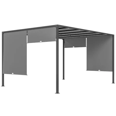 Image of Outsunny 3m X 4m Metal Pergola with Retractable Roof, LED Lights for Bbq Dark Grey
