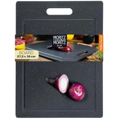 Image of Moritz &amp; Granite Chopping Board Set Black 36 x 27.5 cm Cutting with Non Slip Feet Chipping Juice Groove Boards for Kitchen