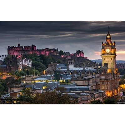 Image of SHILIHOME Skyline Edinburgh Scotland Mountains Night DIY 5D Diamond Painting by Number unique Kits Home Wall Decor Crystal Rhinestone Cross Stitch