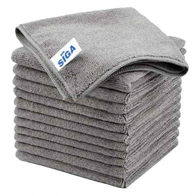 Image of MR.SIGA Microfiber Cleaning Cloth, All Purpose Towels, Streak Free Rags, Pack of 12, Grey, Size 32 x cm(12.6 12.6 inch)