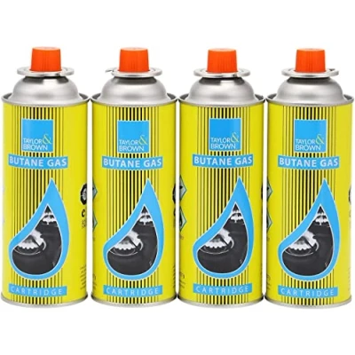 Image of Greenfields Butane Gas Bottles Canister Camping Heater Cooker BBQ Compact and Resealable CP 250 Valve Cartridge, for Bistro Outdoors Stoves (4 Bottles)
