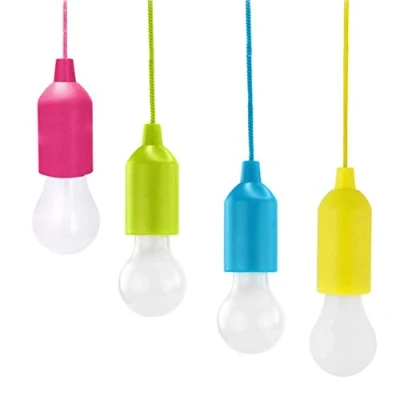 Image of 4Pcs LED Pull Cord Light Bulb Hanging Battery Powered Portable Lamp for Camping Gardens BBQ&#039;s Festivals Parties Decoration