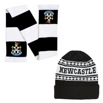Image of Newcastle Black and White Ski Hat Stylish Winter Beanie for Geordies Ultimate Football Comfort Warmth (UK, Alpha, One Size, Bronx &amp; Scarf Set)