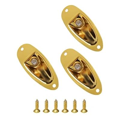 Image of Unxuey 3Pcs Boat Shape Guitar Pickup Input Output Plate Jack Plug Socket 6.35mm with 2 Screws for FD Strat Electric Gold