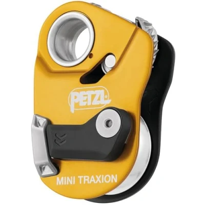 Image of Petzl, Mini Traxion, Underworld And Compact High Performance Carruccole, Yellow Black, U, Unisex Adult