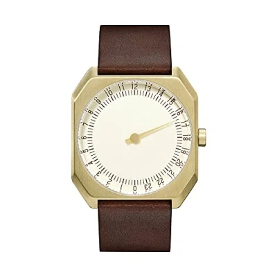 Image of slow Jo 18 Dark Brown Vintage Leather Gold Case Dial Unisex Quartz Watch with Analogue Display and Strap