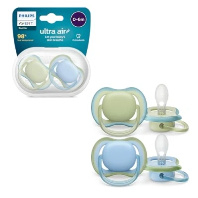 Image of Philips Avent Ultra Air Pacifiers, Light Breathable Pacifiers for Babies Aged 0 6 Months, BPA Free, with Sterilizer Carry Case, 2 Pack, Model SCF085/21