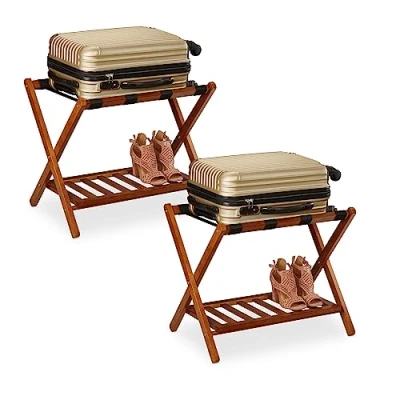 Image of Relaxdays Luggage Stand, 80% wood 20% plastic, Natural, 54 x 66 45 cm