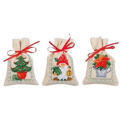 Image of Vervaco Christmas Bag Kit Set of 3, Linen Look, ca. 8 x 12 cm, 3 Pieces
