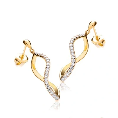 Image of Carissima Gold Women&#039;s 9 ct Yellow Pave Set Cubic Zirconia x 32 mm Figure Eight Drop Earrings