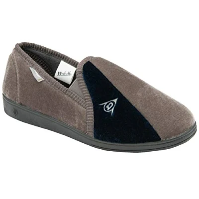 Image of DUNLOP Duncan Mens Velour Twin Gusset Slippers (10, Grey Navy, numeric_10)