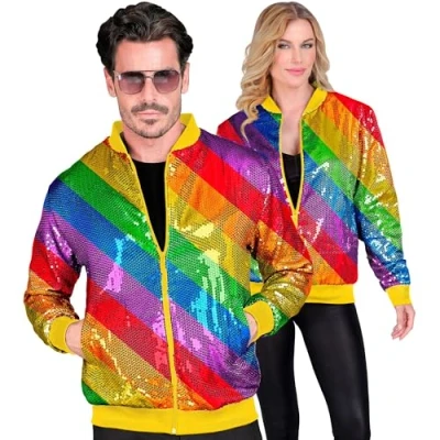 Image of Widmann Party Fashion Bomber Jacket, Tiger Pattern, Sequin Vest, Outfit, Disco, Animal Print