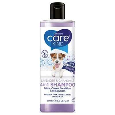 Image of CAREKIND dog shampoo 4 in 1 Lavender &amp; chamomile grooming products for smelly dogs with fragrance, best puppy shampoo, professional groom Vegan pet (250ml Chamomile)