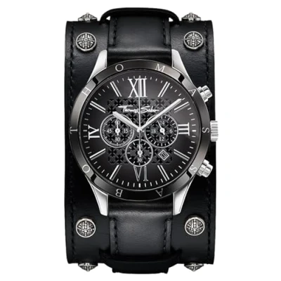 Image of Thomas Sabo Men Watch Rebel Icon Analogue Quartz Black Leather WA0140 218 203 43 MM