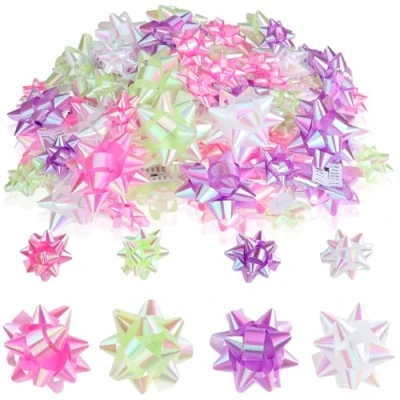 Image of com four® 120x gift bows 3 cm and 5 self adhesive for decorating gifts Christmas, birthdays weddings (120 pieces white/purple/pink/green)
