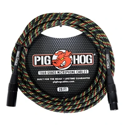 Image of Pig Hog PHM20RAS Rasta Stripe Woven High Performance XLR Microphone Cable, 20 Feet