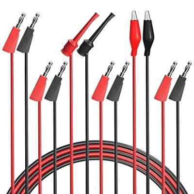 Image of Cleqee 3 Pairs Multimeter Test Leads Set 4mm Stackable Banana Plug to Alligator Clips Mini Hook Cables Copper Electrical Wire