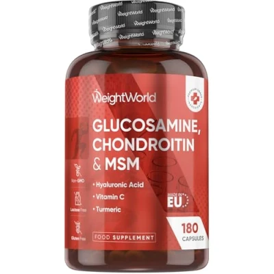 Image of Glucosamine and Chondroitin High Strength 180 Capsules with Hyaluronic Acid, MSM, Vitamin C &amp; Turmeric Joint Skin Supplements for Men Women 6 Month Supply Complex