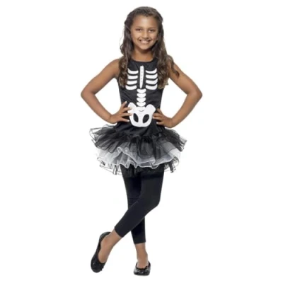 Image of Smiffy&#039;s Children&#039;s Skeleton Tutu Costume, Printed Dress, Colour: Black and white, Size: S, 43029