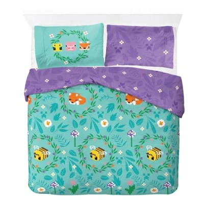 Image of Jay Franco Minecraft Floral 100% Cotton Double Duvet Cover Set Includes 50 x 70cm Pillowcase