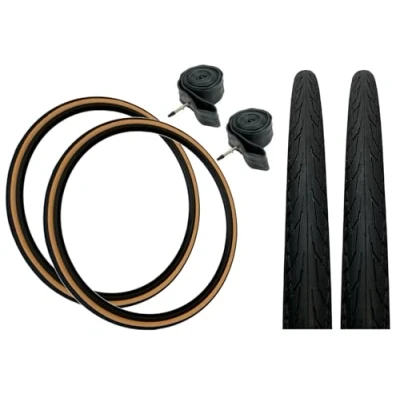 Image of PAIR Baldy&#039;s 700 x 28c AMBER WALL Racing Bike Slick Road Tyres &amp; Presta Valve Tubes