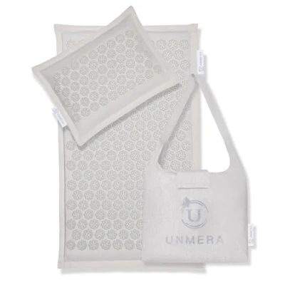 Image of Acupressure Mat and Pillow Set,Natural Eco Linen &amp; Coconut Fiber Filling, for Back/Neck Pain Relief, Sciatic, Headache Muscle Relaxation, Comes with Carrying Bag Storage Travel