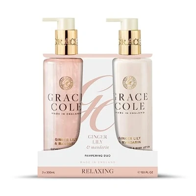 Image of Grace Cole Ginger Lily &amp; Mandarin Refreshing Hand Care Duo 2x300ml Essential Oils Vegan Made In England
