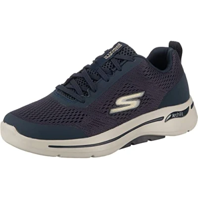Image of Skechers Men&#039;s Go Walk Arch Fit Idyllic Sneaker,Navy Textile/Synthetic/Gold Trim,7 UK