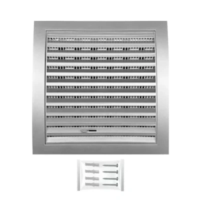 Image of H&amp;C Vent Silver Ventilation Grille with Connector, Slider, Insect Protection 7,5 x Inch / 190 190mm │ Cover Extractor Air Covers for Inside Outside Pipe Wall Door Window