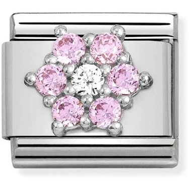 Image of Nomination Pink + White Crystal Flower Charm