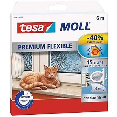 Image of tesamoll Premium Flexible Self Adhesive Silicone Seal Strip for Insulating Gaps in Windows and Doors White 6 m x 9 mm 7