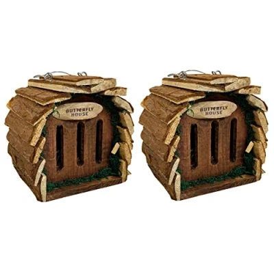Image of Set of 2 Wooden Hanging Butterfly Houses