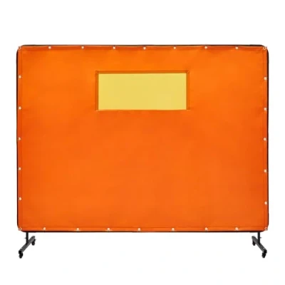 Image of VEVOR Welding Screen with Frame, 6&#039; x 8&#039; Curtain Screens, Flame Resistant Vinyl Protection 4 Swivel Wheels (2 Lockable) &amp; Transparent Window for Workshop/Industrial, Yellow