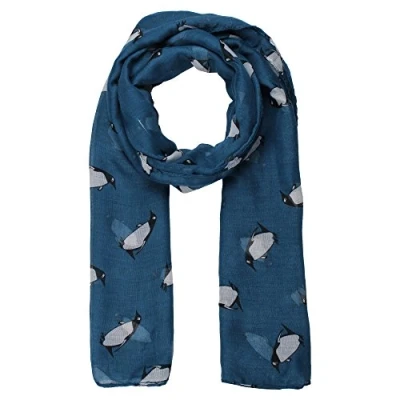 Image of World of Shawls Penguin Print Fashion Scarf Wrap Shawl Maxi Sarong (Navy Blue)