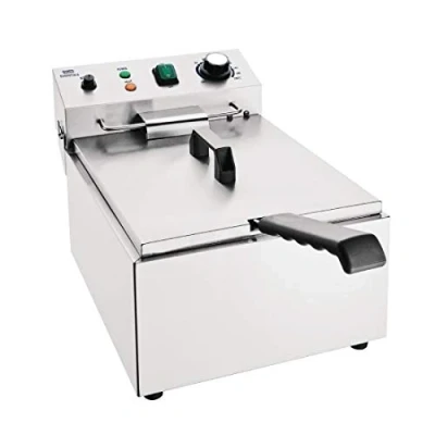 Image of Nisbets Essentials Single Tank Electric Fryer in Silver with Simple Dial Temperature Control Easy Clean Stainless Steel 3kW 5L